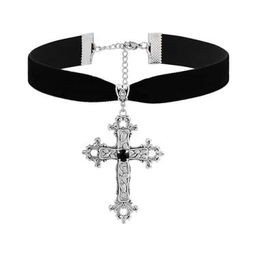 Imagem de Sacina Gargantilha gótica com cruz de veludo preto, colar gótico, joia gótica, presente de Natal para mulheres