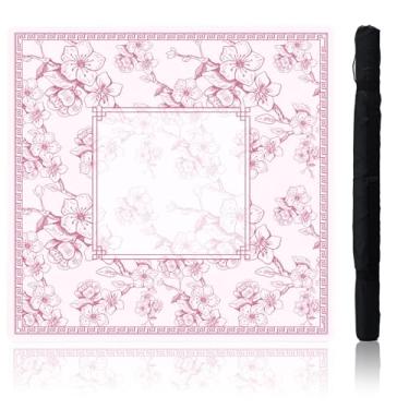 Imagem de Idocolors Floral Mahjong Mat, 31.5" x 31.5", Rubber Anti Slip and Noise Reduction Multi Purpose Game Table Cover with Carrying Bag,Table Mat for Mahjong/Poker/Board Games/Dominoe (Pink)