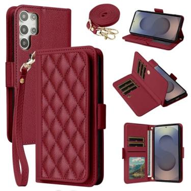 Imagem de Dibosom Capa carteira para Samsung Galaxy S24 Ultra 5G Argyle com alça de pulso/ombro compartimentos para cartões, porta-cartões, suporte minimalista, capa de celular acolchoada para S24Ultra 24S S 24