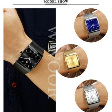 Imagem de Relógio De Quartzo Masculino Design Quadrado De Malha De Aço Inoxidavel Impermeável Prata