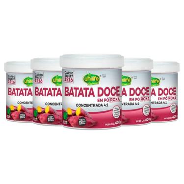 Imagem de Kit 5 Batata Doce Roxa Em Pó 100% Pura 400g Unilife
