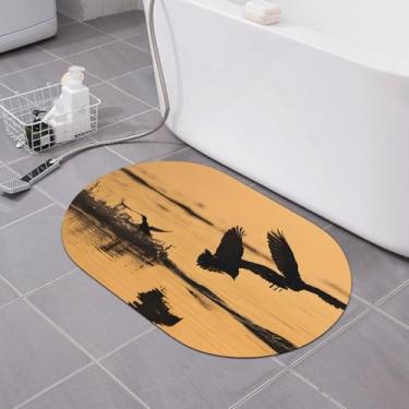 Imagem de Zeraoke Tapete de banho de terra diatomácea com estampa de pato com pintura a óleo, 39,9 x 59,9 cm, antiderrapante, secagem rápida para banheiro e cozinha, suporte de borracha