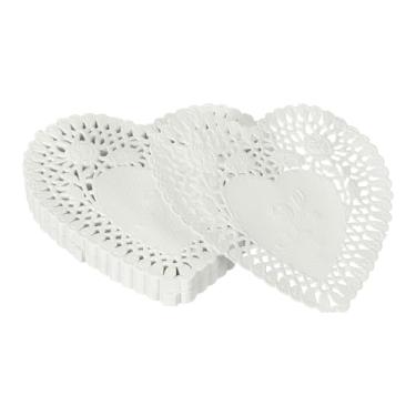 Imagem de YELARXI Doilies de papel, papel de coração, toalha de renda, descartáveis, utensílios de mesa modernos, decorativos a granel – Adequado para bolos/sobremesas/alimentos fritos grelhados assados) 10 cm