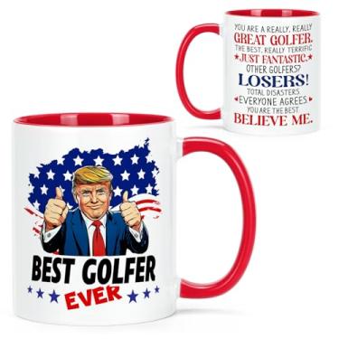 Imagem de Cabtnca Presentes de golfe para homens, caneca Trump Best Golfer Ever, presentes de aniversário de Natal para amantes de golfe, xícara de café de golfe para papai avô marido, 325 ml