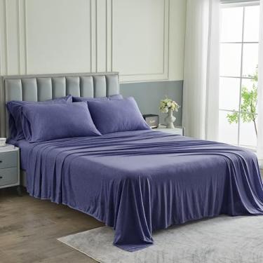 Imagem de Pure Bedding Jogo de lençol Queen [6 peças, azul marinho] - Hotel Luxury 1800 microfibra escovada - macio e respirável - lençol com elástico alto, lençol de cima, fronhas