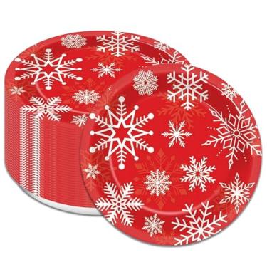 Imagem de VENTASOL 50 peças de pratos de papel de Natal – Prato de jantar descartável de árvore de Natal de 22 cm, adequado para utensílios de mesa e decoração de mesa de festas de fim de ano