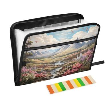 Imagem de Wassud Linda paisagem com 13 bolsos, organizador de arquivos sanfonados, pastas expansíveis com abas e adesivos, organizador de pastas de documentos de recibo de papel tamanho carta A4 para viagens de
