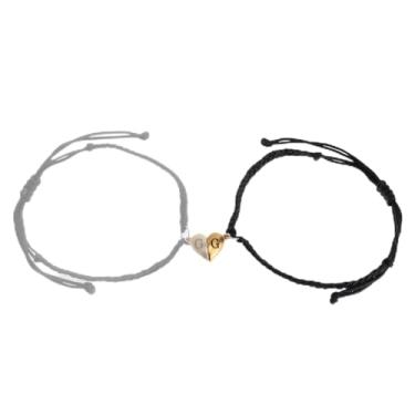 Imagem de Agriajun Pulseiras combinando para casais, pulseira ajustável com inicial de coração de ouro para mulheres e meninas, pingente de correspondência fofa com nome de letra preta trançada corda para dia