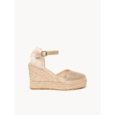 Imagem de Sandália Anabela Alta Jara Camurça Dourado Metalizado - Alhamas, Doura