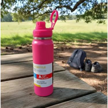 Imagem de Garrafa Térmica 800ml Aço Inox Antivazamento Isolada a Vácuo para Academia, Corrida, Esportes, Trabalho e Viagem | Mantém Bebidas Geladas ou Quentes | Resistente, Portátil, Reutilizável (Rosa Pink)