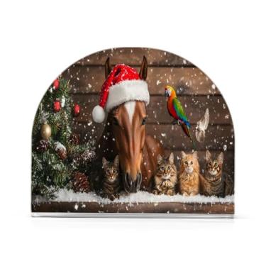 Imagem de Qilmy Cavalos de Natal e animais fofos porta-guardanapos para mesas, elegante suporte de guardanapo de papel de placa acrílica, dispensador de papel de seda independente moderno para jantar, sala de