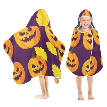 Imagem de Burbuja Toalha de banho com capuz Pumpkins Fallen Leaves para crianças, toalha de praia de pelúcia macia absorvente para meninas e meninos 3-10 anos, 61 x 127 cm