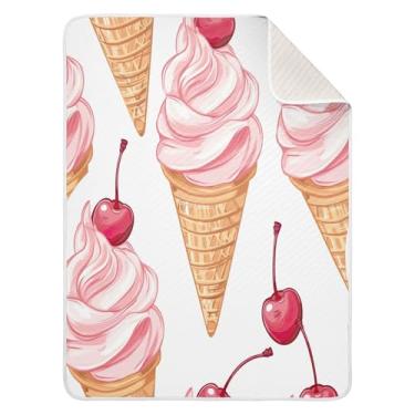Imagem de xigua Cobertor de bebê de sorvete de cereja para bebês, cobertor leve e macio para recepção e cobertor para berço, carrinho de bebê, cobertores de berçário, 76 x 101 cm