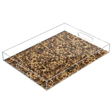 Imagem de STAYTOP Bandeja de servir de acrílico moderna com estampa de leopardo, 15,7 x 11,20 cm, bandejas decorativas à prova de derramamento, organizador de bancada para café da manhã, chá, comida, maquiagem