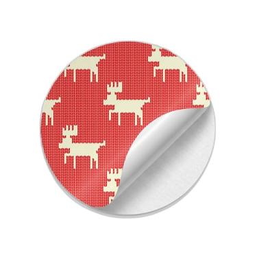 Imagem de Adesivos Redondos Natalinos 25 Unidades Estampa Malha de Natal Renas Fundo Vermelho - Tamanho 85x85cm