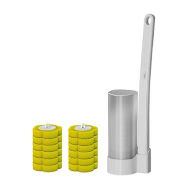 Imagem de predolo Conjunto de escova de vaso sanitário, escova para vaso sanitário, doméstica, eficiente, montagem na parede, para limpeza profunda com cabeças de, 12 Cabeças Amarelas