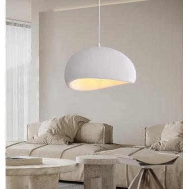 Imagem de Luminária pendente E27 estilo japonês wabi-sabi branca, lustre com altura ajustável e cúpula grande de poliestireno em formato irregular, ideal para sala de jantar, café, bar, escritório ou
