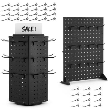 Imagem de Weysat 2 conjuntos de suporte de exibição giratório para quadro de pegboard e suporte de exibição de metal com 36 ganchos, para shows de artesanato de varejo, feiras, rack de mercadorias de produtos