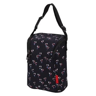Imagem de Generic Bolsa de Isolamento Térmico para Garrafa de bebê, Sacola de Nylon à Prova D'água para Pendurar Em Carro Portátil Ao Ar Livre para Viagens Em Família, Compras, Caminhada (Preto com Floral