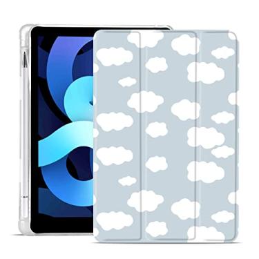 Imagem de MAYCARI Capa branca nuvem para iPad 10,2" 2021 com suporte para lápis, linda capa protetora para iPad 9ª geração com TPU macio, capa para dormir/acordar automática capa fina para meninas e mulheres