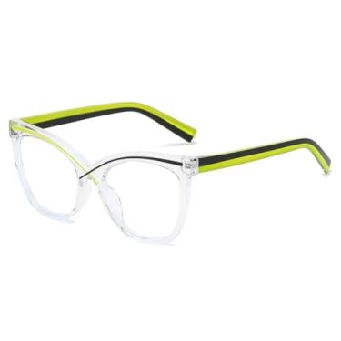 Imagem de Óculos de sol estilo gatinho oversized para mulheres, com armação colorida em patchwork (transparente, amarelo e verde).