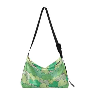 Imagem de Bolsas femininas fofas de couro com arbusto de crocodilo verde Hobo grande bolsa transversal com estampa de animal bolsas Hobo, Arbusto de crocodilo verde fofo