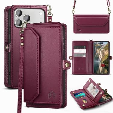 Imagem de DJBull Capa carteira para iPhone 17 Pro de 6,3 polegadas com suporte para cartão, alças de ombro e pulseira, couro PU macio, encaixe magnético, capa de telefone flip para mulheres e homens para Apple