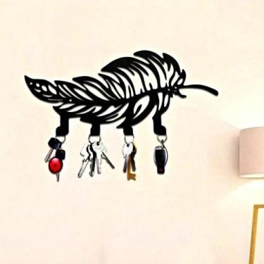 Imagem de Suporte de chave de pena de metal estilo boêmio gancho de parede decor