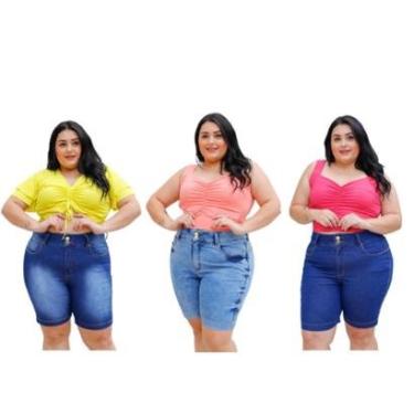 Imagem de Kit Com 3 Bermudas Jeans Plus Size Adulto Feminina-Feminino