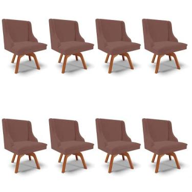 Imagem de Kit 08 Cadeiras de Jantar Liz Veludo Rosê Base Giratória de Madeira MM