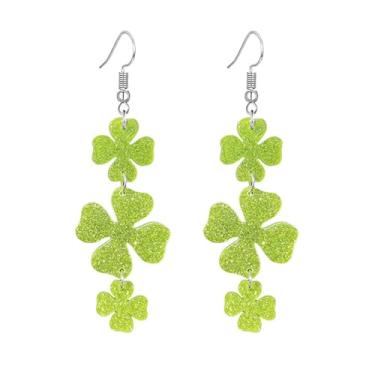 Imagem de Dreuyet Brincos femininos de Dia de São Patrício, fofo, engraçado, acrílico, trevo irlandês, com pingente de trevo verde, chapéu de ferradura, brincos de gota de boa sorte, dia de São Patrício