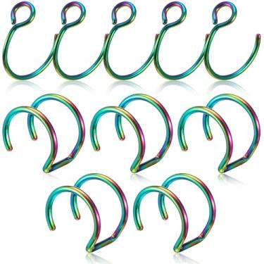 Imagem de Psyqtsuary Anéis de nariz, argola dupla, argola dupla, 10 peças de anéis de nariz falso, arco-íris, anéis labiais de aço inoxidável, piercing de lábio, clipe na orelha, punhos não perfurados, joias