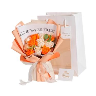 Imagem de IEUDNS Flores de sabonete com flores preservadas, artificiais e criativas, duram de 2 a 3 anos, perfeitas para o Dia dos Namorados, casamentos e outras, Laranja