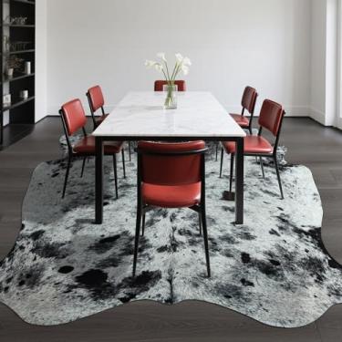 Imagem de SUNYIWEI Tapete de couro sintético, tapete de couro bovino de 1,9 x 2,1 m para sala de estar, quarto, parede - antiderrapante, cinza, branco, preto