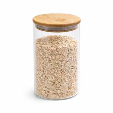 Imagem de Pote de Vidro Borossilicato com Tampa de Bambu, 950ml, Transparente, 18,5cm Altura x 9,5cm Diâmetro, para Armazenamento de Alimentos
