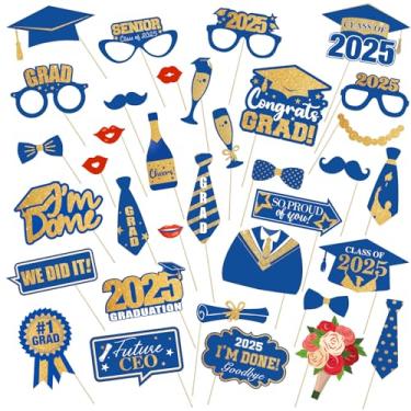 Imagem de PADELO Adereços Para Cabine De Fotos Feliz Formatura 2025, 35 Peças, Azul E Dourado, Formatura, Decoração Da Turma 2024 Com Palitos Crianças, Meninos, Meninas, Mulheres, Homens, Lembrancinhas Festa