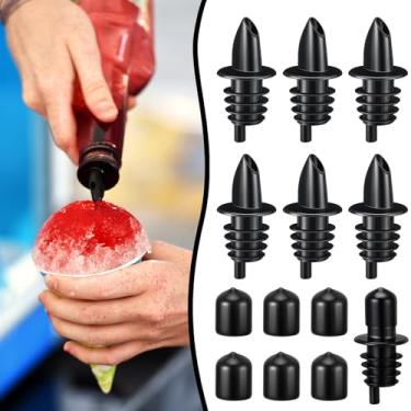 Imagem de 12 peças de bicos de xarope de garrafa incluindo xarope de cone de neve, despejadores de garrafa de licor e tampas de poeira de borracha, acessórios de dispensador
