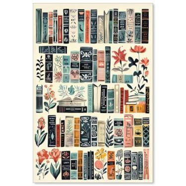 Imagem de Haitunone Biblioteca Vintage Book Posters Reading Canvas Wall Art Antique Bookish Estética Impressões para Amantes de Livros Presentes Quarto Galeria Decoração de Parede 40 x 61 cm Sem Moldura