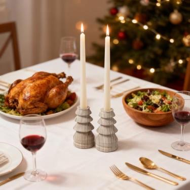 Imagem de WORHE Conjunto de 2 castiçais de mármore - Castiçal de pedra natural para casamento, mesa de jantar, centro de mesa de festa - Serve para velas cônicas de 0,9 cm de espessura com base antiderrapante