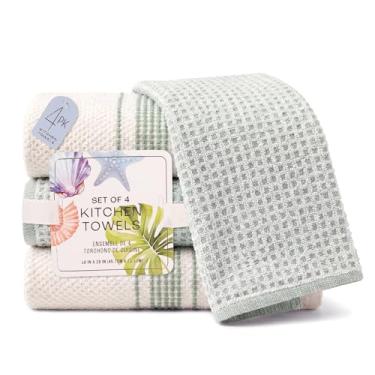 Imagem de MosJos Toalhas de cozinha, toalhas de mão de algodão branco e turquesa mini design costurado trançado pacote com 4 panos absorventes de secagem à mão, 18 x 28 toalhas de cozinha