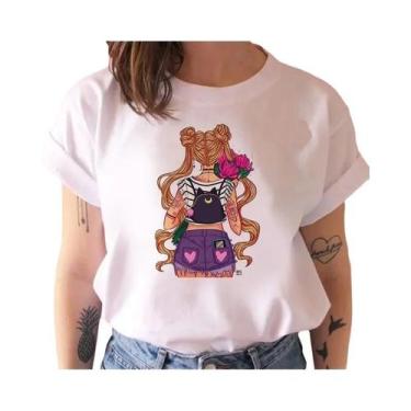 Imagem de Camiseta Feminina Estilo Harajuku Anos 90 Com Estampa De Gato Kawaii, 
