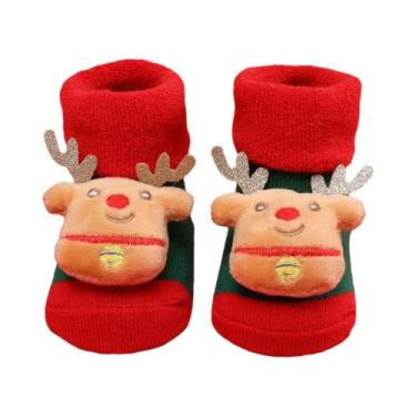 Imagem de Meias De Natal Para Bebês Recém-Nascidos Antiderrapantes De Pelúcia Qu