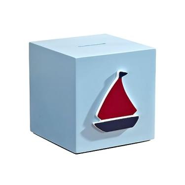 Imagem de Cofrinho de madeira requintado azul simples quadrado caixa poupança ornamento desktop pote de moeda pode abrir para casa fácil de armazenar