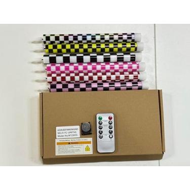 Imagem de XINAOBAOLUO Velas cônicas sem chamas quadriculadas com controle remoto de 10 teclas, 6 peças, castiçais de LED operados por pilhas, chamas cintilantes, realistas, para decoração de Natal e Halloween