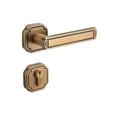 Imagem de Fechadura magnética interna totalmente em cobre, sem distinção entre esquerda e direita, maçaneta de porta de quarto estilo chinês, fechadura dividida (latão)