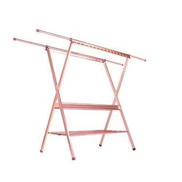 Imagem de Cabide Estante de secagem de roupas Rack de secagem de alumínio Rack de casaco interno de poste duplo armazenamento de roupas loja de roupas bengaleiro Sier (Cor: Sier) (ouro rosa)