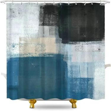 Imagem de Cortina de chuveiro azul cinza abstrata moderna acessórios de banheiro pintura de arte contemporânea estética tela de poliéster impermeável 59 x 71 pol. -150 x 180 cm/L x A cortina de chuveiro de
