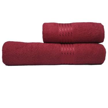 Imagem de Jogo Toalha de Banho e Rosto Felpuda 2 Peças - Algodão com Detalhes em Viscose e Alta Absorção (Vermelha Lisa)