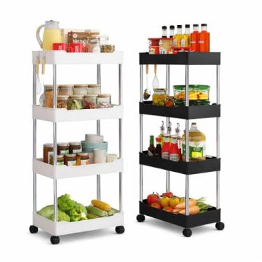 Imagem de Carrinho Organizador Multiuso Slim com 4 Prateleiras e Rodinhas - Para Cozinha, Banheiro, Salão, Escritório ou Manicure, Plástico Resistente