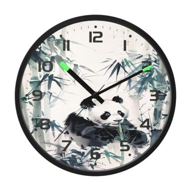 Imagem de SEHANY Bonito relógio de parede panda silencioso sem tique-taque relógio redondo operado por bateria 30 cm controle de som luz noturna relógios de parede para sala de estar, cozinha, quarto